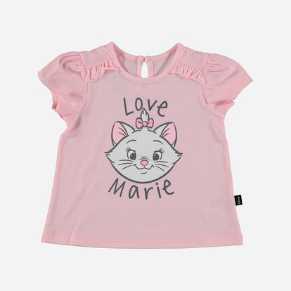 CAMISETA DE BEBÉ NIÑA, MANGA CORTA, ROSADA DE GATA MARIE ©DISNEY