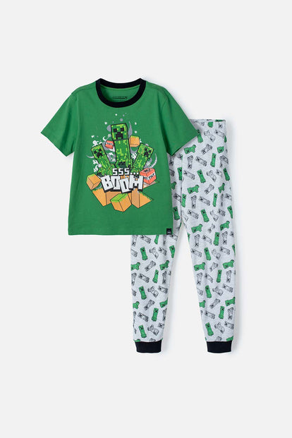 PIJAMA DE MINECRAFT GRIS Y VERDE DE PANTALÓN LARGO PARA NIÑO