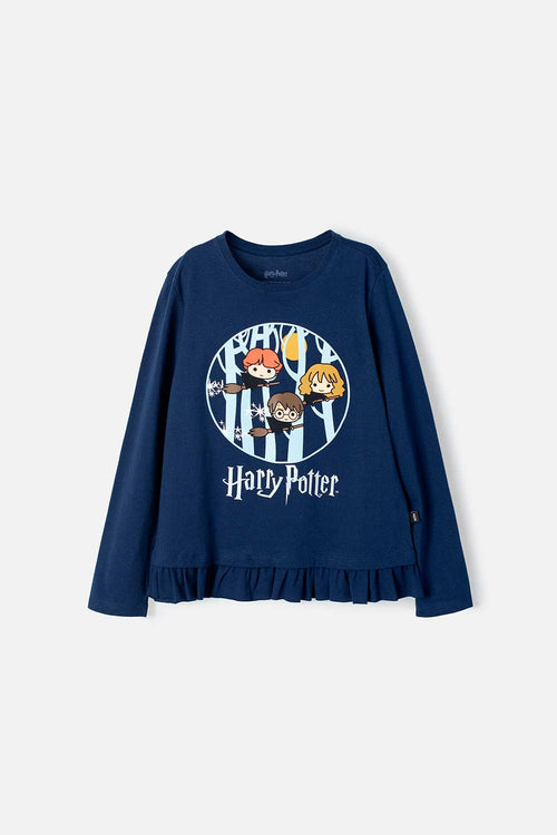 Card slide image -  CAMISETA DE HARRY POTTER AZUL MANGA LARGA PARA NIÑA