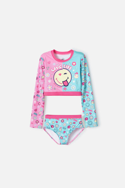 CONJUNTO DE BAÑO DE SMILEY MULTICOLOR PARA NIÑA