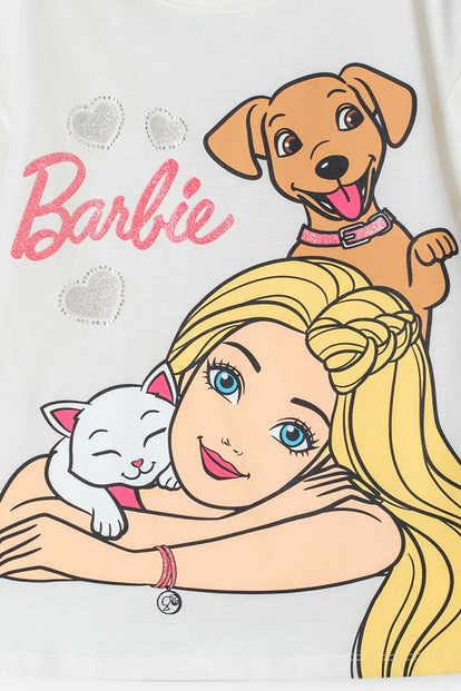 CAMISETA DE BARBIE MANGA CORTA MARFIL PARA NIÑA