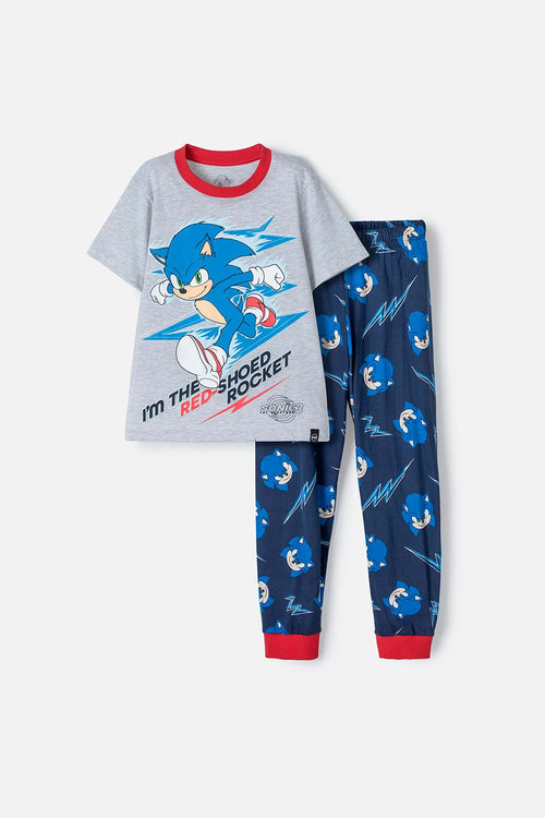 Card slide image -  PIJAMA DE SONIC GRIS, AZUL Y ROJA DE PANTALÓN LARGO PARA NIÑO