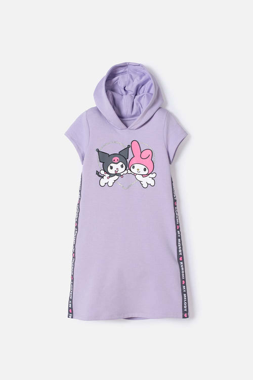 Card slide image -  VESTIDO DE MY MELODY & KUROMI CON CAPUCHA LILA PARA NIÑA