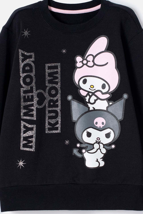Card slide image -  BUZO DE MY MELODY & KUROMI NEGRO DE DISEÑO CERRADO PARA NIÑA