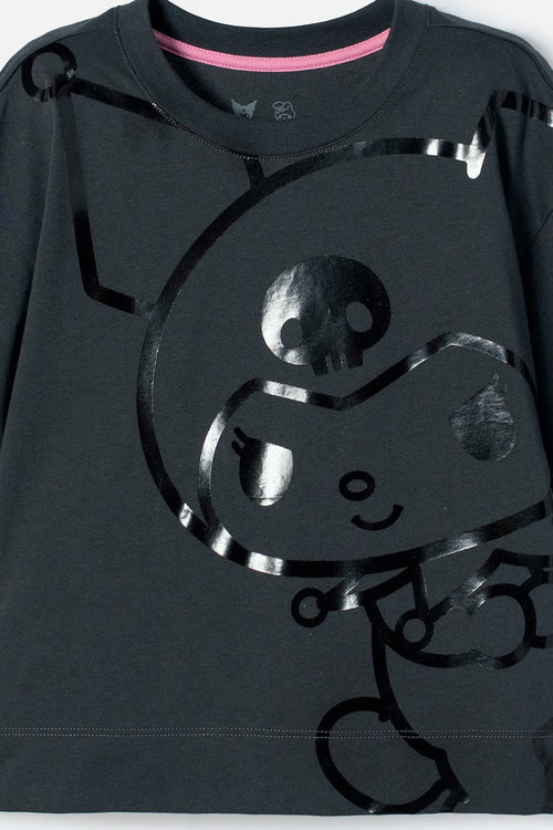 Card slide image -  CAMISETA DE MY MELODY & KUROMI GRIS MANGA CORTA PARA NIÑA