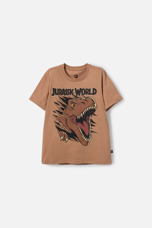 Card slide image -  CAMISETA DE JURASSIC WORLD CAFÉ ESTAMPADA EN FRENTE PARA NIÑO