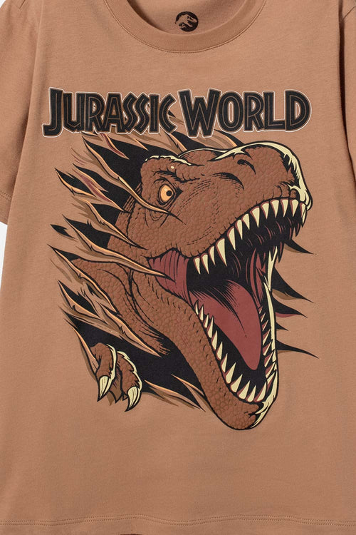 Card slide image -  CAMISETA DE JURASSIC WORLD CAFÉ ESTAMPADA EN FRENTE PARA NIÑO