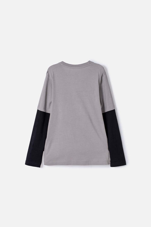 Card slide image -  CAMISETA DE JURASSIC WORLD GRIS Y NEGRA DOBLE MANGA PARA NIÑO