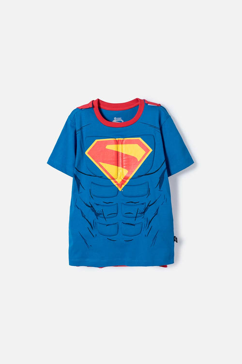 Card slide image -  CAMISETA DE SUPERMAN CON CAPA AZUL Y ROJO PARA NIÑO