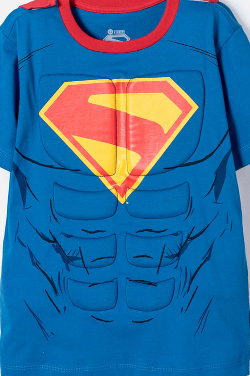Card slide image -  CAMISETA DE SUPERMAN CON CAPA AZUL Y ROJO PARA NIÑO