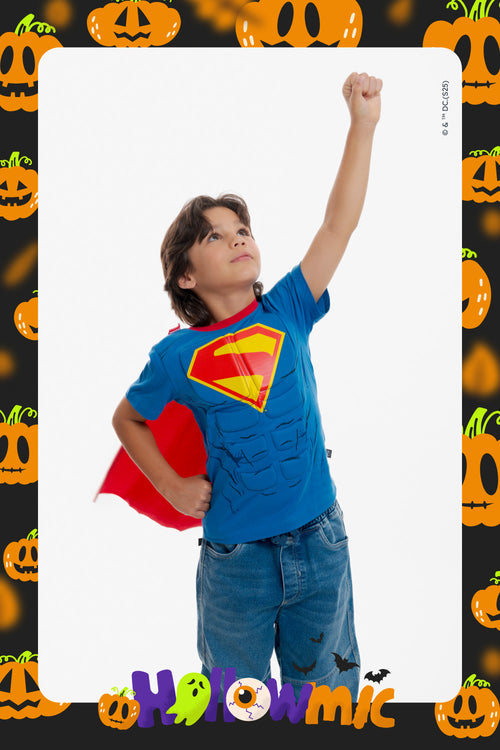 Card slide image -  CAMISETA DE SUPERMAN CON CAPA AZUL Y ROJO PARA NIÑO