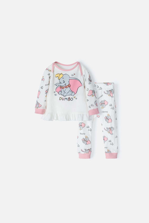 Card slide image -  PIJAMA DE DUMBO CON PANTALÓN LARGO MARFIL PARA BEBÉ NIÑA