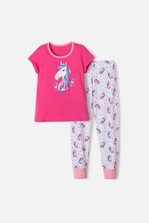 Card slide image -  PIJAMA DE MIC PANTALÓN LARGO ROSADO Y BLANCO PARA NIÑA