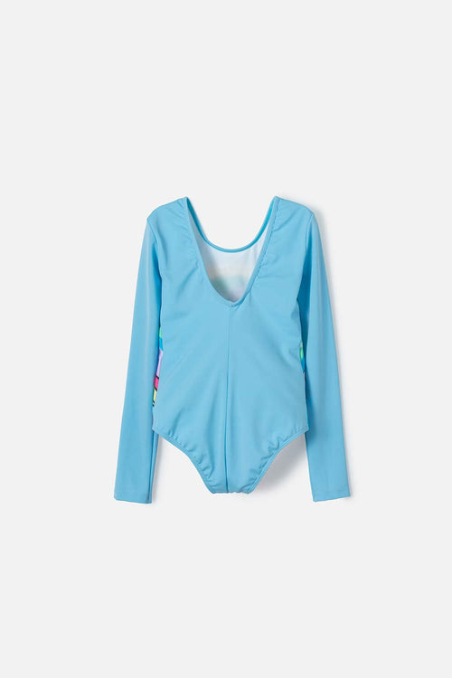 Card slide image -  VESTIDO DE BAÑO ENTERO MIC MANGA LARGA AZUL PARA NIÑA