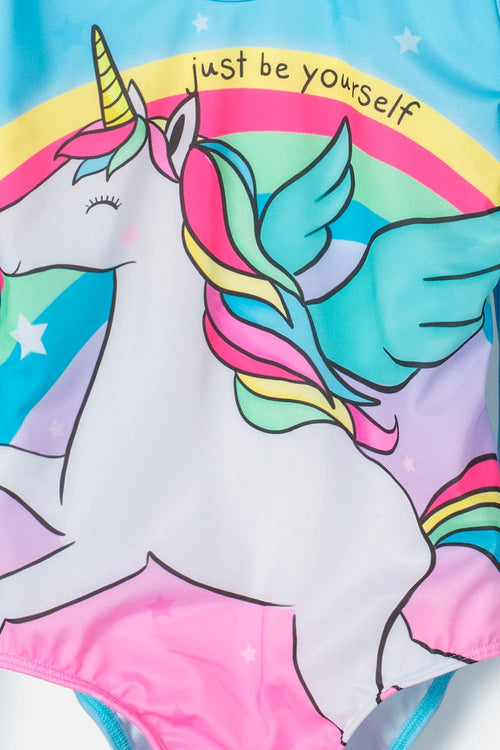 Card slide image -  VESTIDO DE BAÑO ENTERO MIC MANGA LARGA AZUL PARA NIÑA