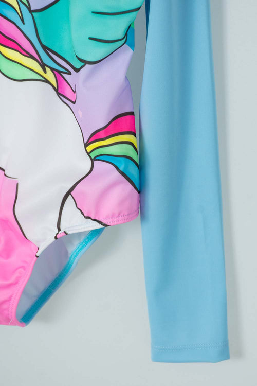 Card slide image -  VESTIDO DE BAÑO ENTERO MIC MANGA LARGA AZUL PARA NIÑA