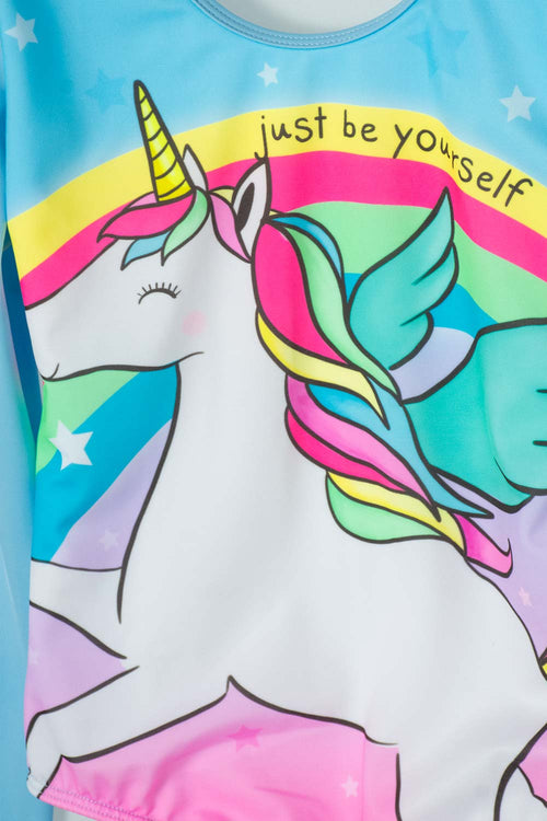 Card slide image -  VESTIDO DE BAÑO ENTERO MIC MANGA LARGA AZUL PARA NIÑA