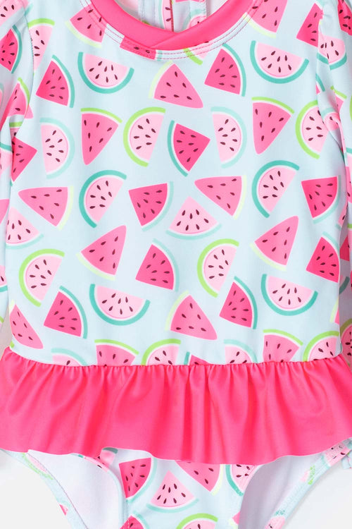 Card slide image -  VESTIDO DE BAÑO LITTLEMIC CON GORRO AZUL Y FUCSIA PARA BEBÉ NIÑA