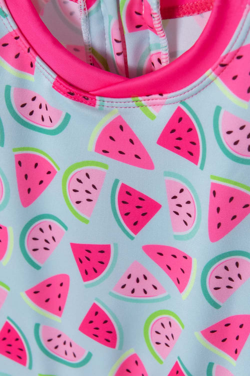 Card slide image -  VESTIDO DE BAÑO LITTLEMIC CON GORRO AZUL Y FUCSIA PARA BEBÉ NIÑA