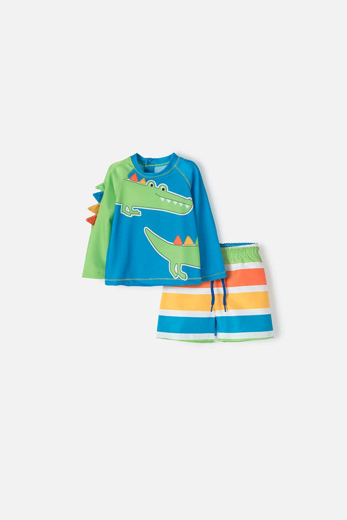 Card slide image -  CONJUNTO DE BAÑO  LITTLEMIC  MANGA LARGA VERDE Y AZUL PARA BEBÉ NIÑO
