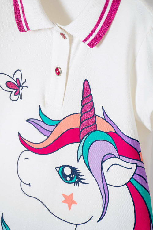 Card slide image -  CAMISETA TIPO POLO MIC MARFIL CON BOTONES PARA NIÑA