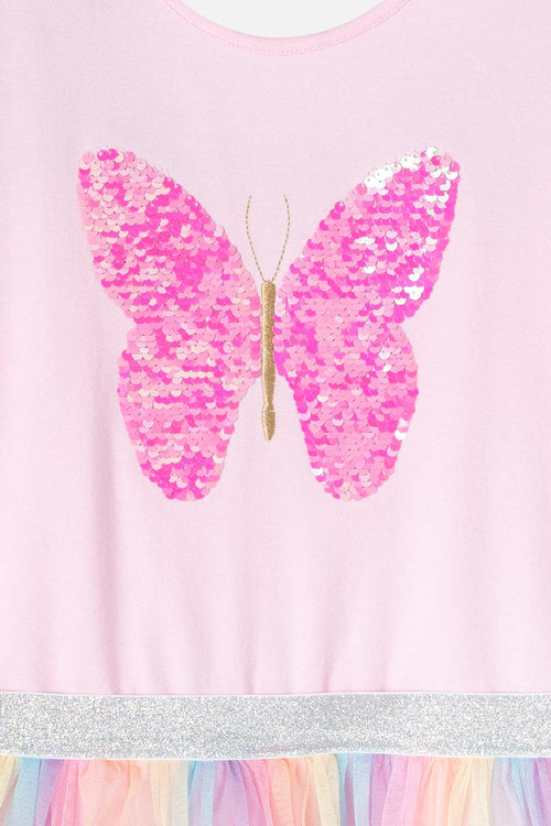 Card slide image -  VESTIDO DE MIC CON APLIQUE DE LENTEJUELAS MULTICOLOR PARA NIÑA