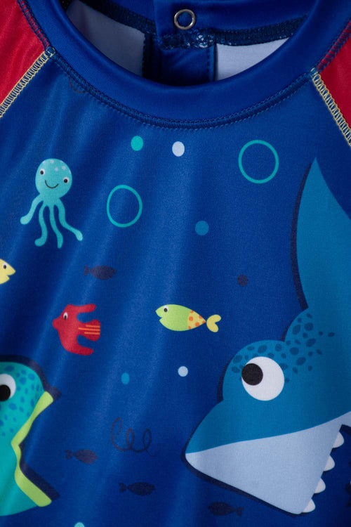 Card slide image -  CONJUNTO DE BAÑO DE LITTLEMIC MANGA LARGA AZUL/ROJO PARA BEBÉ NIÑO