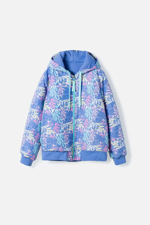 Card slide image -  CHAQUETA DE MIC CON CIERRE Y CAPUCHA AZUL PARA NIÑA