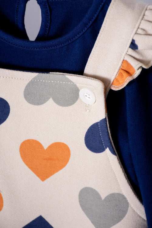 Card slide image -  VESTIDO LITTLEMIC TIPO JARDINERA AZUL Y CAQUI PARA BEBÉ NIÑA