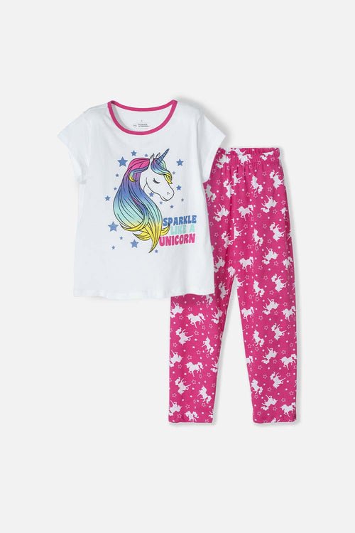 Card slide image -  PIJAMA DE MIC CON PANTALÓN LARGO BLANCO Y FUCSIA PARA NIÑA