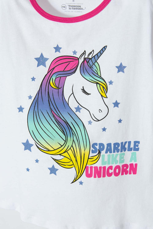 Card slide image -  PIJAMA DE MIC CON PANTALÓN LARGO BLANCO Y FUCSIA PARA NIÑA