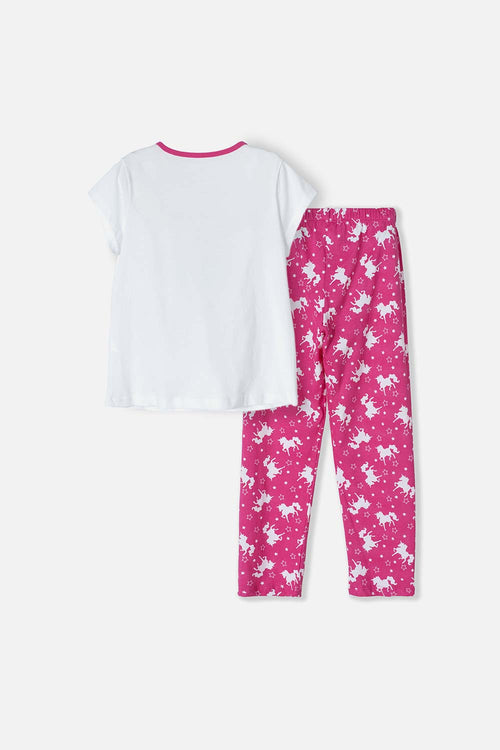 Card slide image -  PIJAMA DE MIC CON PANTALÓN LARGO BLANCO Y FUCSIA PARA NIÑA