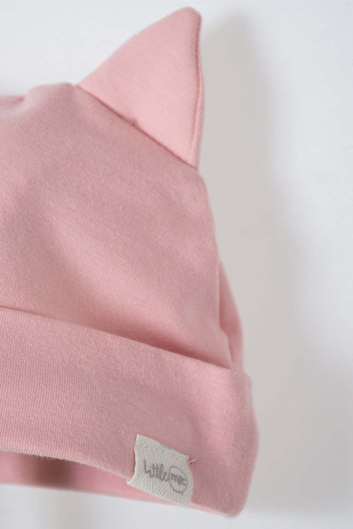 Card slide image -  DÚO DE GORROS MARFIL Y ROSA CON OREJITAS PARA BEBÉ NIÑA