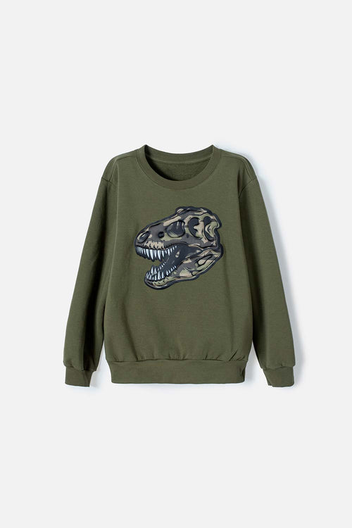 Card slide image -  BUZO DE MIC CUELLO REDONDO CERRADO VERDE MILITAR PARA NIÑO