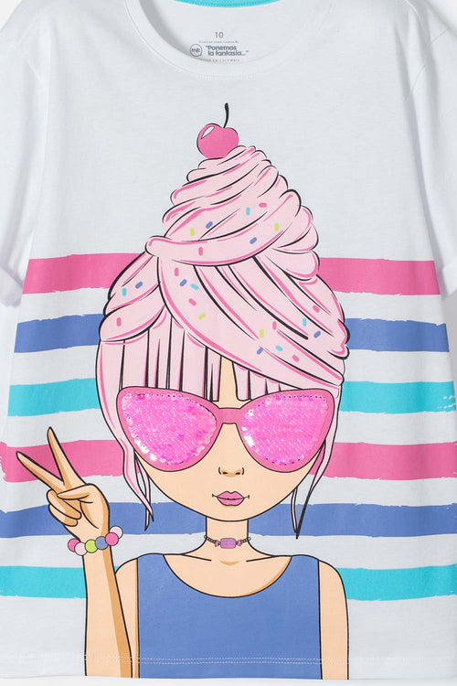 Card slide image -  CAMISETA MIC BLANCA MANGA CORTA PARA NIÑA