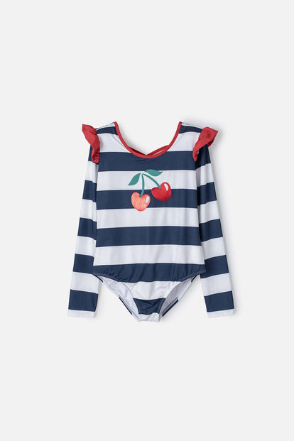 VESTIDO DE BAÑO MIC AZUL, ROJO Y BLANCO MANGA LARGA PARA NIÑA