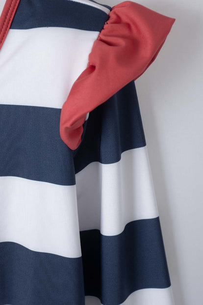 VESTIDO DE BAÑO MIC AZUL, ROJO Y BLANCO MANGA LARGA PARA NIÑA