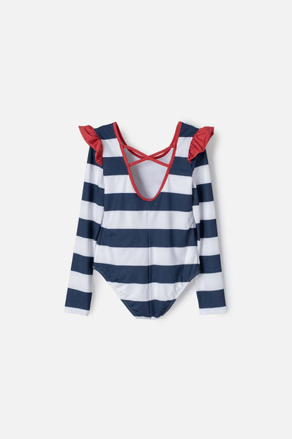 VESTIDO DE BAÑO MIC AZUL, ROJO Y BLANCO MANGA LARGA PARA NIÑA
