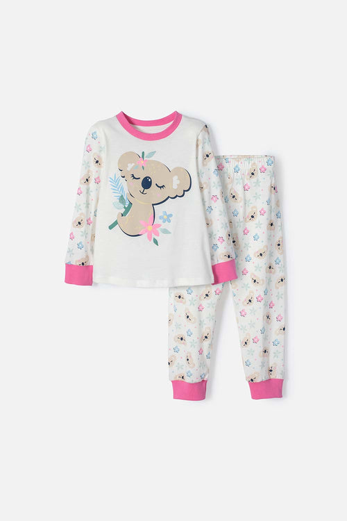 Card slide image -  PIJAMA DE LITTLEMIC CON PANTALÓN LARGO MARFIL Y ROSADO PARA NIÑA 2T A 5T