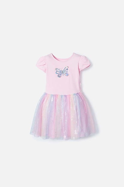 VESTIDO DE LITTLEMIC MANGA CORTA ROSADO PARA NIÑA 2T A 5T