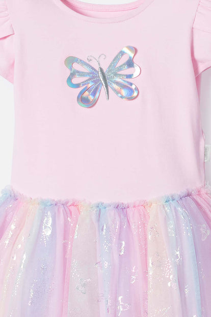 VESTIDO DE LITTLEMIC MANGA CORTA ROSADO PARA NIÑA 2T A 5T