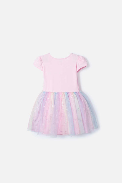 VESTIDO DE LITTLEMIC MANGA CORTA ROSADO PARA NIÑA 2T A 5T