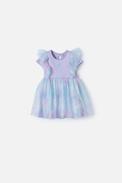 VESTIDO DE LITTLEMIC MANGA CORTA LAVANDA PARA BEBÉ NIÑA