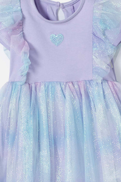 VESTIDO DE LITTLEMIC MANGA CORTA LAVANDA PARA BEBÉ NIÑA