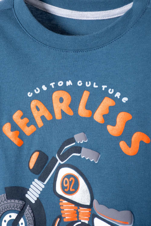 Card slide image -  CAMISETA LITTLEMIC AZUL Y GRIS ESTAMPADA EN FRENTE PARA NIÑO 2T A 5T