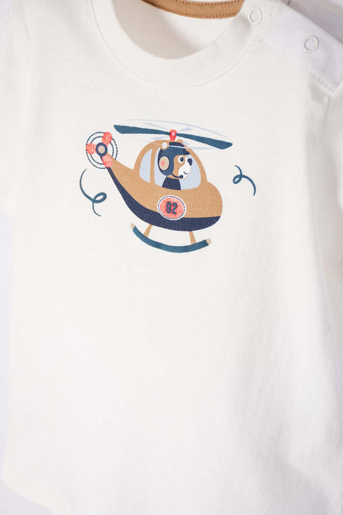 Card slide image -  CONJUNTO LITTLEMIC MARFIL Y CAFÉ MANGA CORTA PARA BEBÉ NIÑO