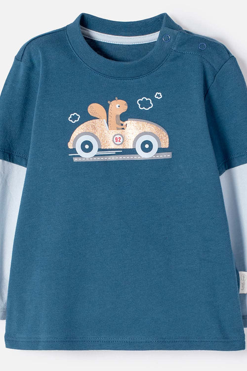 Card slide image -  CONJUNTO LITTLEMIC AZUL Y GIRS MANGA CORTA PARA BEBÉ NIÑO