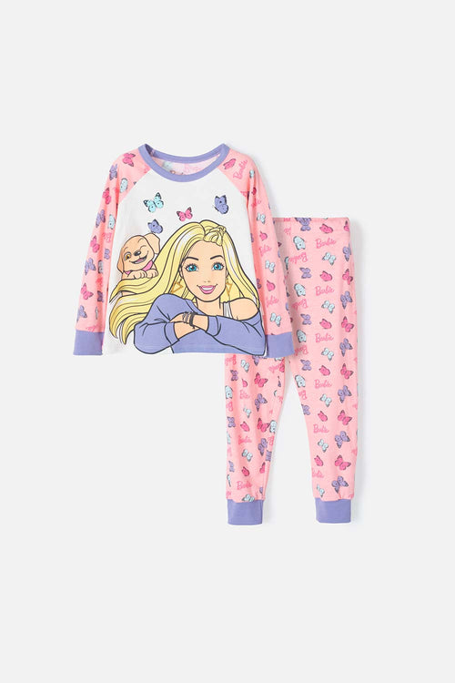 Card slide image -  PIJAMA DE BARBIE CON PANTALÓN LARGO ROSADO  PARA NIÑA 2T A 5T