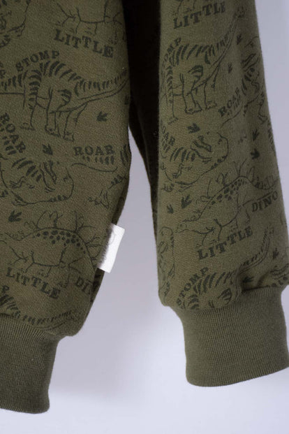 BUZO DE JURASSIC WORLD VERDE MILITAR ABIERTO PARA NIÑO 2T A 5T