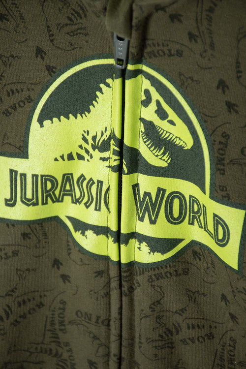 Card slide image -  BUZO DE JURASSIC WORLD VERDE MILITAR ABIERTO PARA BEBÉ NIÑO